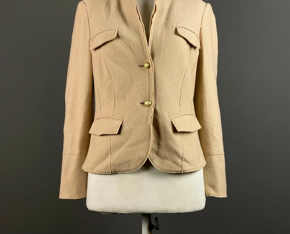 Marc Cain Wool Beige Two Button Cargo Sport Blazer Jacket Size 4 - Image 3 of 4