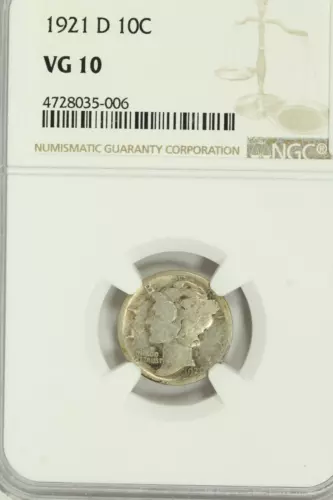 1921-D Mercury Dime : NGC VG08