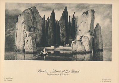115+ Jahre alter original antiker Kunstdruck INSEL DER TOTEN von Arnold Böcklin