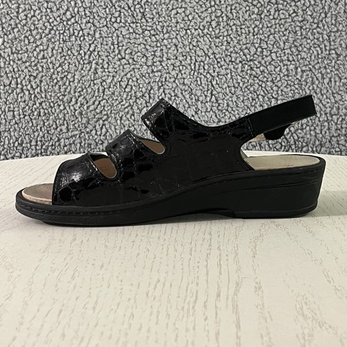 Spring Step Wedge Sandals Womens 41 / 9.5 Black Leather Strappy Slingback Shoes - Picture 7 of 13
