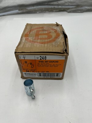 (Pack of 50) Bridgeport 240, 1/2'' Steel SetScrew EMT Coupling