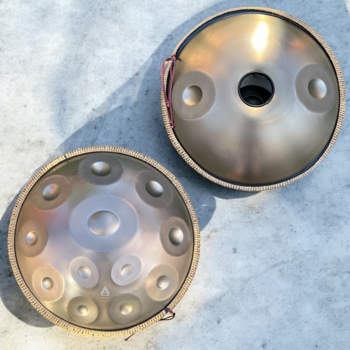 Tetra Handpan Drum/ GOLD /D Kurd 14 Notes -440Hz 22" (55 cm) Stainless Steel - Picture 7 of 10