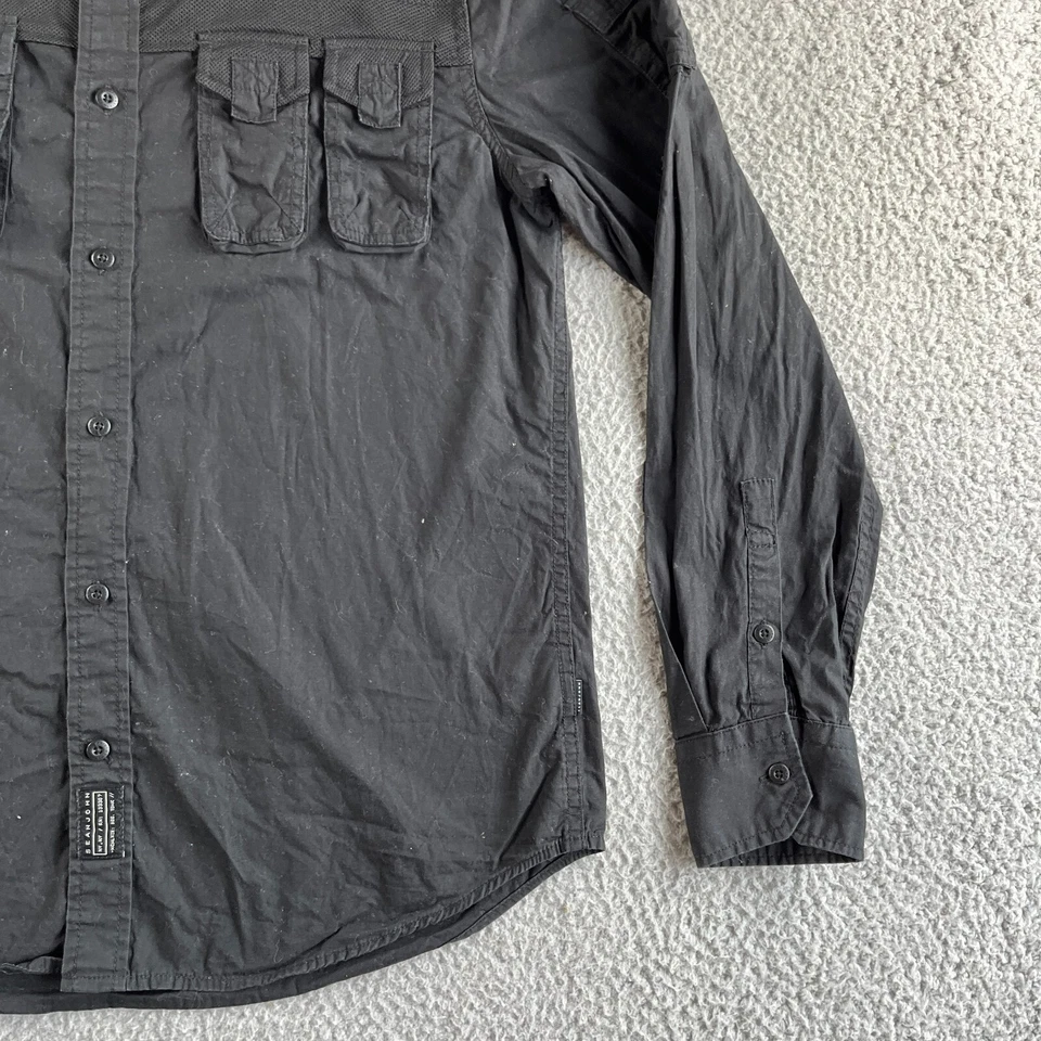 Camisa Sean John Para Hombre Mediana Negra Abotonada Ajuste A Medida Bolsillo Militar Exterior Foto 4 de 4