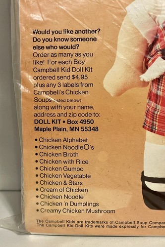 Vtg 1980 Campbell Soup Kid Boy Doll Needlework Kit NOS Sealed Adorable! - Picture 3 of 4
