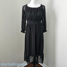 BCBG Generation Sheer Metallic Midi Dress Flowy Peasant Bohemian Party sz 10