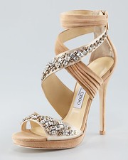  2,195 Jimmy Choo KANI Crystal Crisscross Platform Sandal 38.5 Shoe Beige Suede
