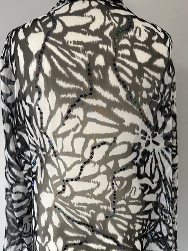 DreamKeeper Black White Floral Zebra Flare Kimono Cardigan Blouse Jacket OS Plus - Picture 15 of 18