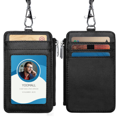 PU Leather Wallet Work Office ID Credit Card Badge Holder Neck Strap Lanyard PU Leather Wallet Work Office ID Credit Card Badge Holder Neck Strap Lanyard