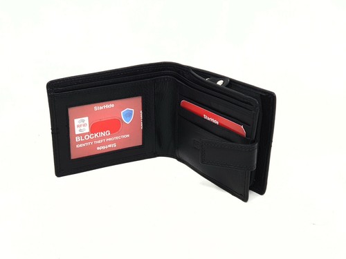 RFID Blocking Mens Real Leather Wallet Large Zip Coin Pocket Purse 1044 Black - Picture 6 of 10