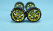 1/64 Wheels 1/64 Wheel and Tire Set Real Riders 6-Spoke Style Gold Chrome V-52
