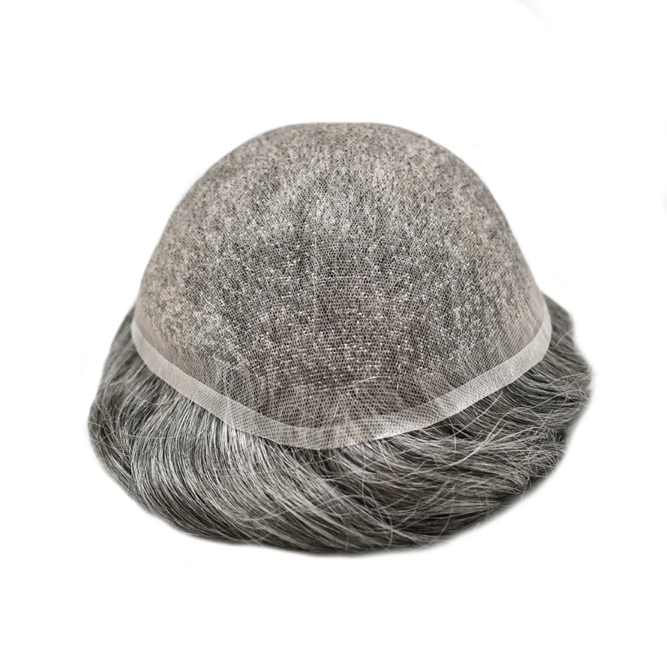 Sistema de cabello humano completo de encaje suizo para hombre Toupee densidad ligera reemplazo para hombre Foto 2 de 4