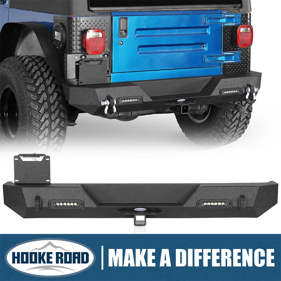 Hooke Road Rear Bumper w/ Tire Carrier Light for 1987-2006 Jeep Wrangler YJ TJ - Image 2 of 4