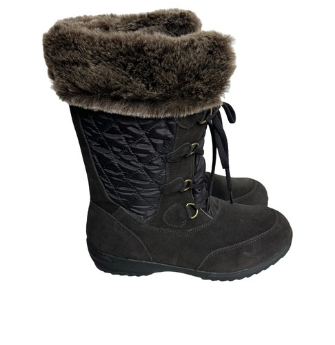 Lands' End Damengröße 9D braune Winterstiefel Kunstfellbesatz seitlicher Reißverschluss neu mit Etikett