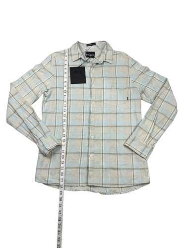 Stussy Mens Size Small Long Sleeve Button Up Shirt Beige Plaid Pocket Logo NWT - Bild 3 von 12