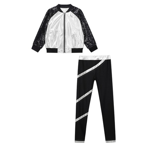 Kids Boys Girls Dance Outfits Workout Coat With Trousers Dancewear Hip Hop Gym - Picture 17 of 41