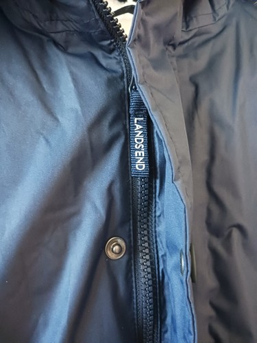 Lands End Kids Expedition Parka Dark Blue Waterproof Down Coat Sz XL 14-16 Hood - Picture 6 of 17