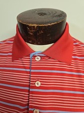 Peter Millar Summer Comfort Mens M Red White Blue Striped Short Sleeve Golf Polo