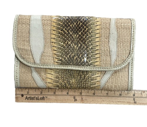 Vintage CARLOS FALCHI Yellow Cream Snakeskin Wicker Envelope Clutch USA - Picture 8 of 10