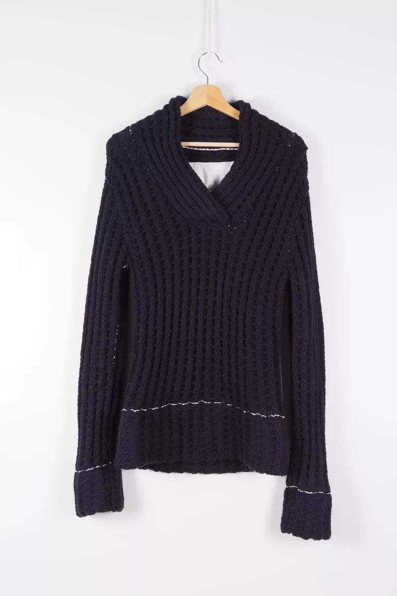 Maison Martin Margiela H&M Men's Cable Knit Wool Blue Pullover Sweater S M  #M2