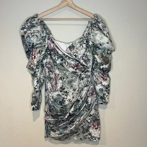 Minivestido de cóctel con manga abullonada estampado floral en sombra EDICIÓN ASOS EE. UU. 12 - Imagen 2 de 6