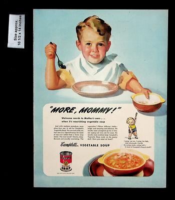 1945 Campbell's Vegetable Soup Boy Kid More Mommy Vintage Print Ad