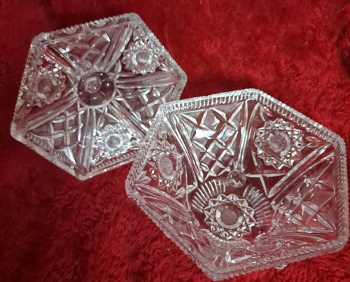 Piatto caramelle vintage grande in cristallo taglio con coperchio stupendo/piede - Foto 6 di 9