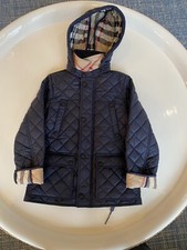 NEW Burberry Quilted Children  s Coat with Detachable Hood in Ink Blue size 7YR