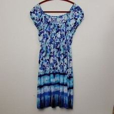 Speechless Blue & Purple Watercolor Peasant Dress S