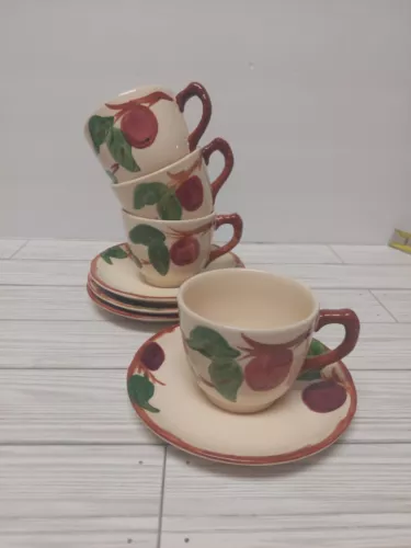 Set Of 4 Vintage Franciscan Apple Teacups & Saucers Coffee Mugs USA & England