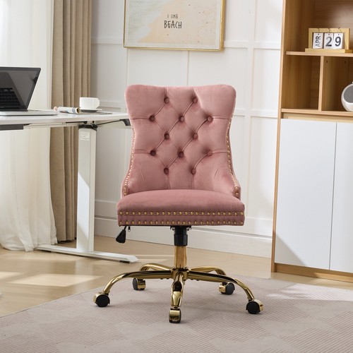 19.7-22.4" Height Home Office Chair Swivel Velvet Desk Chair Accent Char Pink - Picture 13 of 16