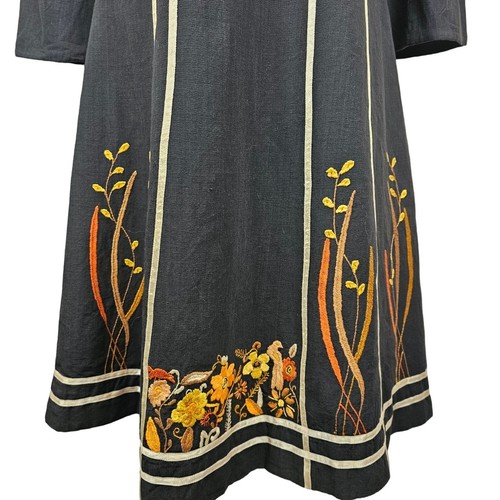 Midi Dress Designer Josefa Ibarra "Miraflores" Hand Embroidered Vtg Caftan Black - Picture 14 of 24