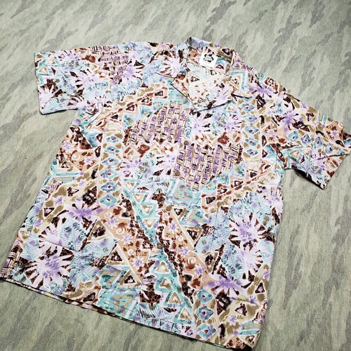 Vintage Hilo Hattie Shirt Mens Large Purple Short Sleeve Button Hawaiian Aloha - Picture 2 of 9
