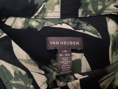 Van Heusen Long Sleeve Button Up Black Iris Print Shirt Size L - 16-16 1/2 - NEW - Picture 6 of 10