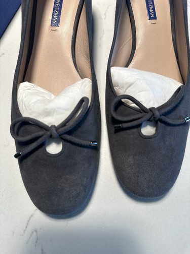 NEW STUART WEITZMAN Gabby Bow Tie Suede Block Heel Pump US 9.5 M Slate Grey $350 - Picture 1 of 6