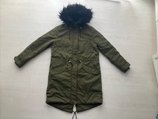 Damen Parka H&M 40 Khaki Grün Jacke Mantel Wintermantel Armeegrün Kapuze Wie Neu