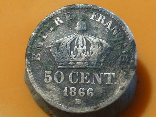 50 CENTS NAPOLEON III (ARGENT) 1866 BB RARE & QUALITE TB !