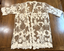 Weaving Woven Ivory Bridal Lace Jacket with 3D Leaf  Floral Applique OS Plus