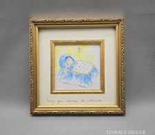 Vintage Fetco May You Always Be Blessed Watercolor Art Framed Nursery Decor