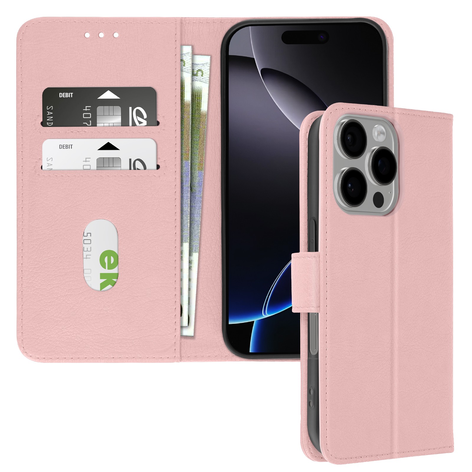 Étui simili cuir de qualité supérieure Avizar iPhone 16 Pro rose champagne