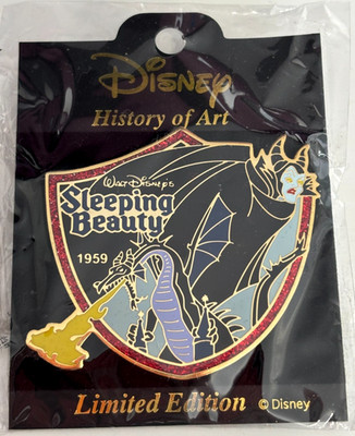 Japan Disney History of Art 2002 Maleficent Dragon Shield Pin LE 2000 Glitter