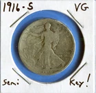 W@W 1916-s Walking Liberty half dollar !!!  ( Semi Key Date !!!! ) VG !!!