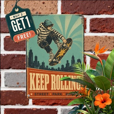 Skateboarding Motivation Poster Air Trick Rider Graphic Art Metal Tin Sign