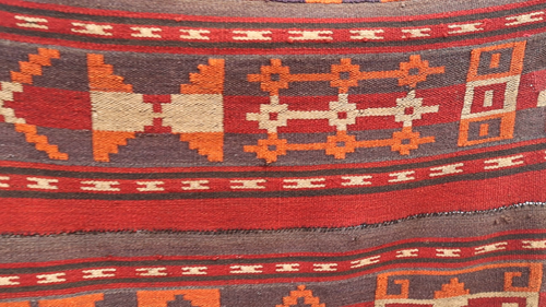 5x8 Vintage Afghan Kilim Rug – Red & Orange Geometric Tribal Flatweave. - Video 1 of 1