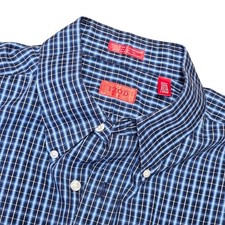 Izod Button Down Shirt Size L Blue 80s 2 ply Pinpoint Cotton Plaid Long Sleeved