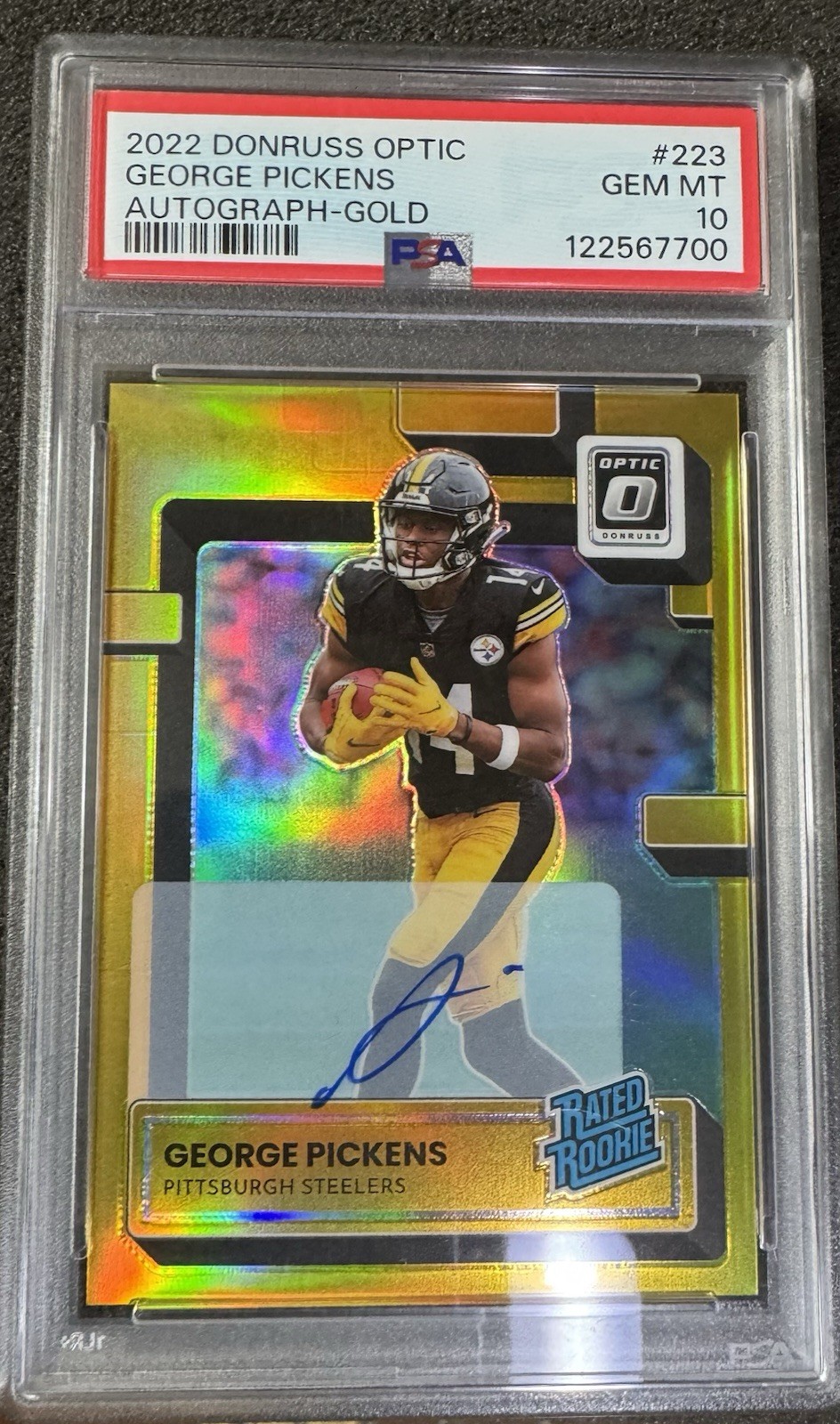 2022 Panini Donruss Optic - Rated Rookie George Pickens PSA 10 Gold Auto /10