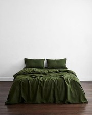 3 piece Linen bedding set Olive Green Duvet Cover Linen King Full Bedding Set.