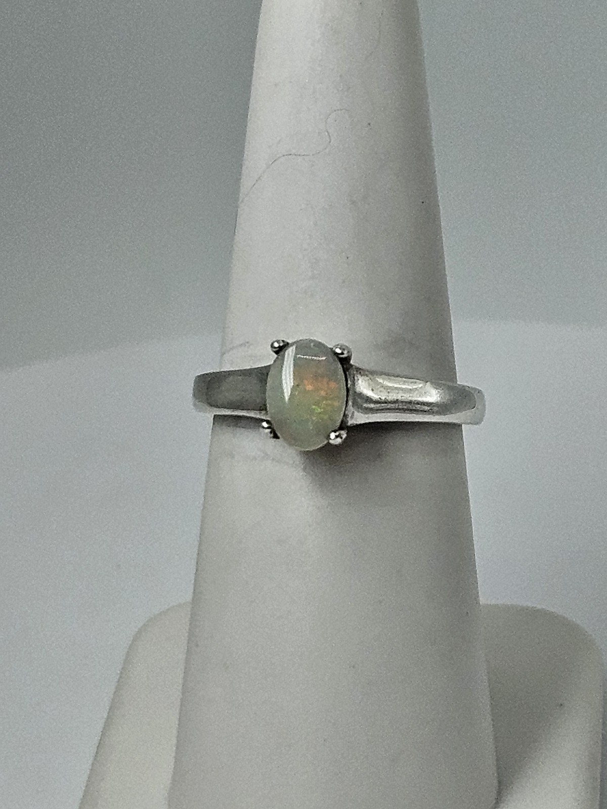 Sterling Silver Solid Opal Ring Size 6.5  7x5mm O… - image 22