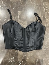 Zara Black Faux Leather Bustier Corset Top Size S Spaghetti Straps Zip