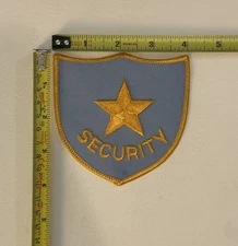 SECURITY OFFICER 4”x4” SHIELD PATCH BLUE W/ GOLD FASHON COSTUME VINTAGE 1970s