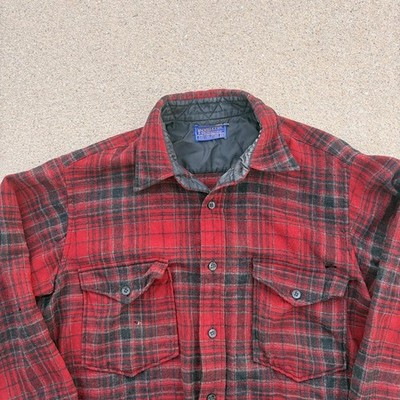 true vintage 50s red and black buffalo check plaid pendleton wool flannel shirt
